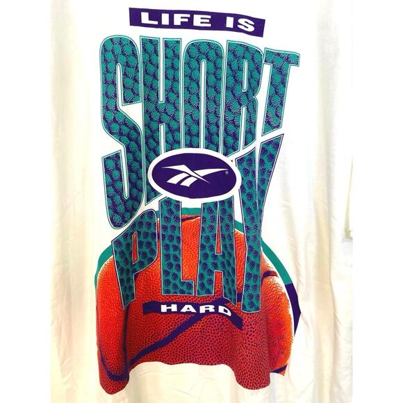 Vintage Reebok basketball t-shirt. Life is Short Play Hard lettering. Size XXL. - Picture 3 of 6